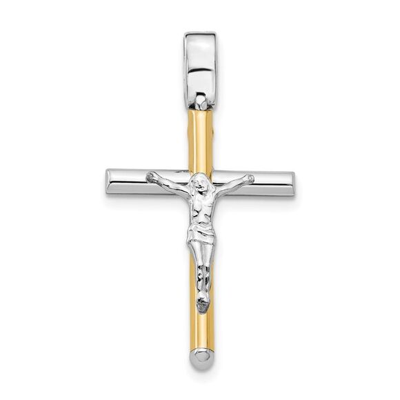 14k Two Tone Gold Polished Crucifix Pendant 17 x 32mm